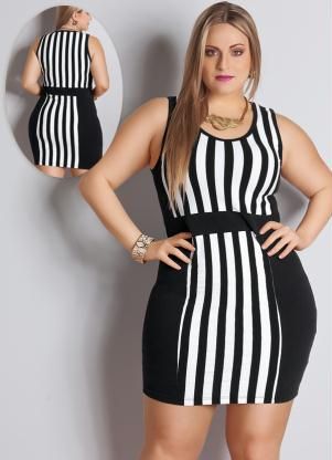 Vestido listrado preto e branco