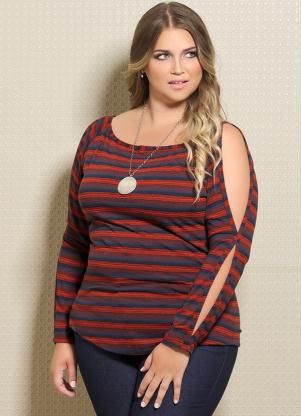 Blusa listrada detalhe no ombro