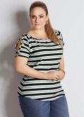 Blusa listrada com abertura no ombro