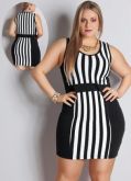Vestido listrado preto e branco