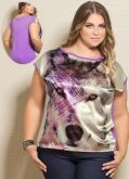 Blusa cetim com estampa lilás